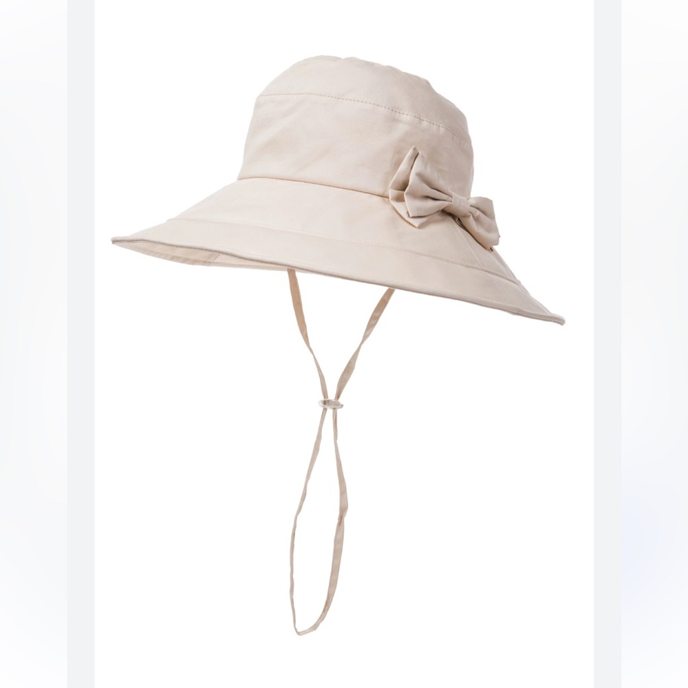 Women’s Sun Hat with Bow and Chin Strap - Cream